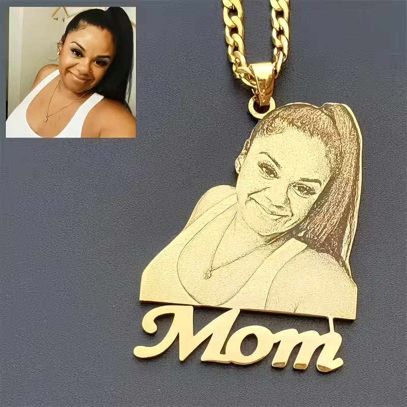 18K Golden Plated Stainless Steel Pendant Necklace | Custom Photo w/ Text