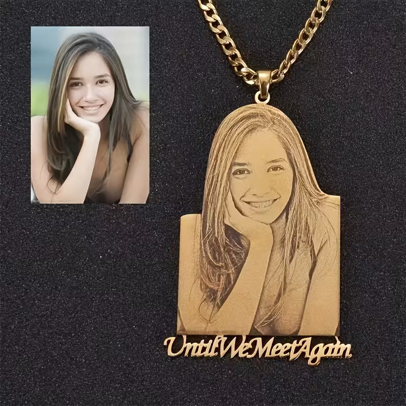 18K Golden Plated Stainless Steel Pendant Necklace | Custom Photo w/ Text