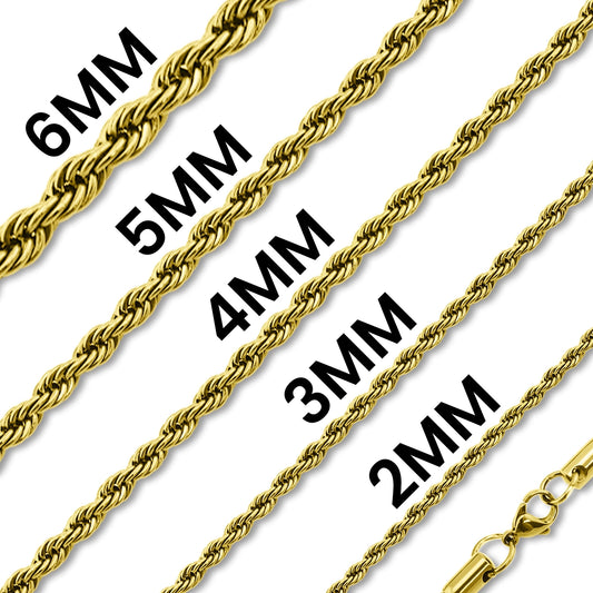 18K Gold Waterproof Rope Chain (Solid)