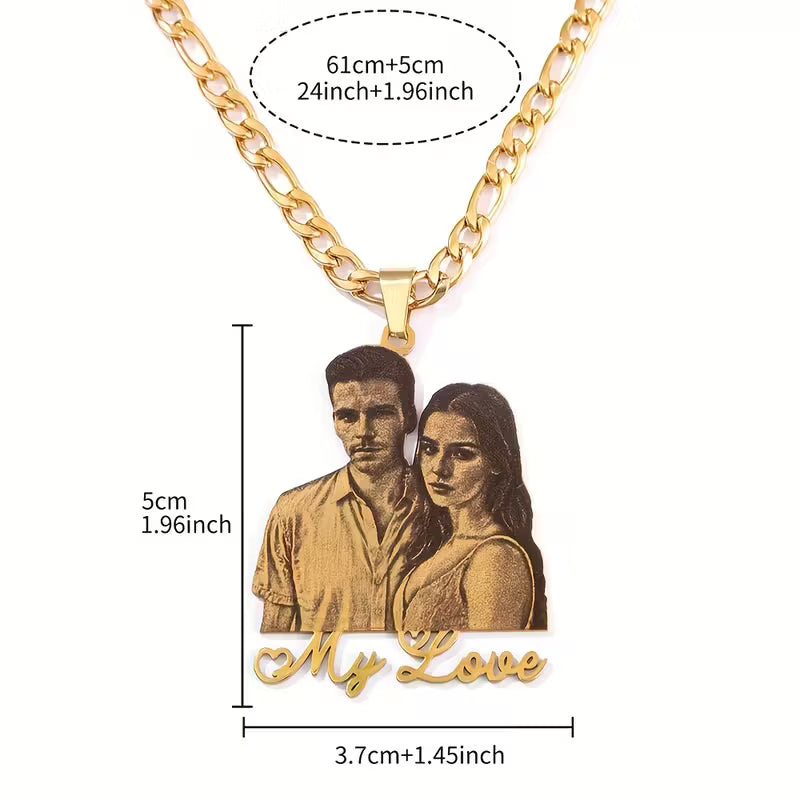 18K Golden Plated Stainless Steel Pendant Necklace | Custom Photo w/ Text