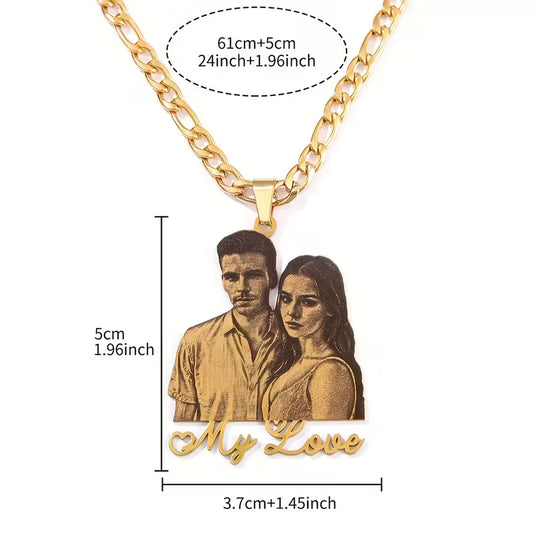 18K Golden Plated Stainless Steel Pendant Necklace | Custom Photo w/ Text