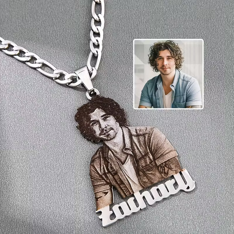 18K Golden Plated Stainless Steel Pendant Necklace | Custom Photo w/ Text