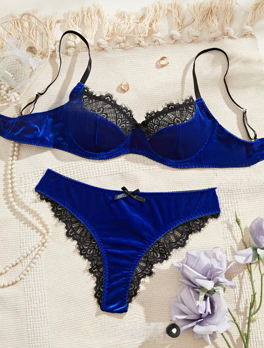 BLUE VELVET LINGERIE SET (2pc)