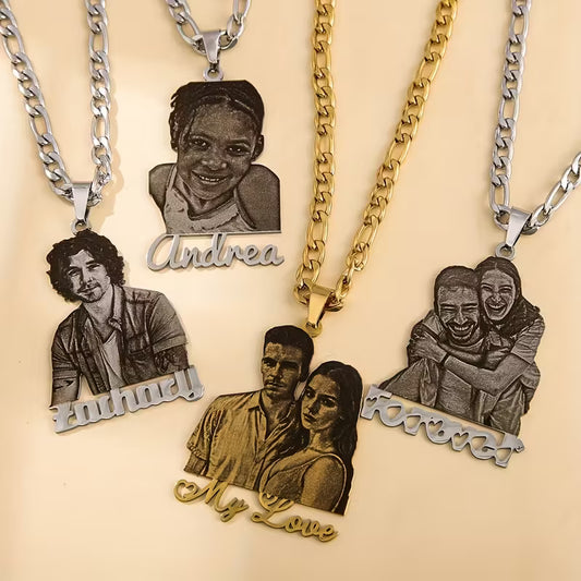 18K Golden Plated Stainless Steel Pendant Necklace | Custom Photo w/ Text
